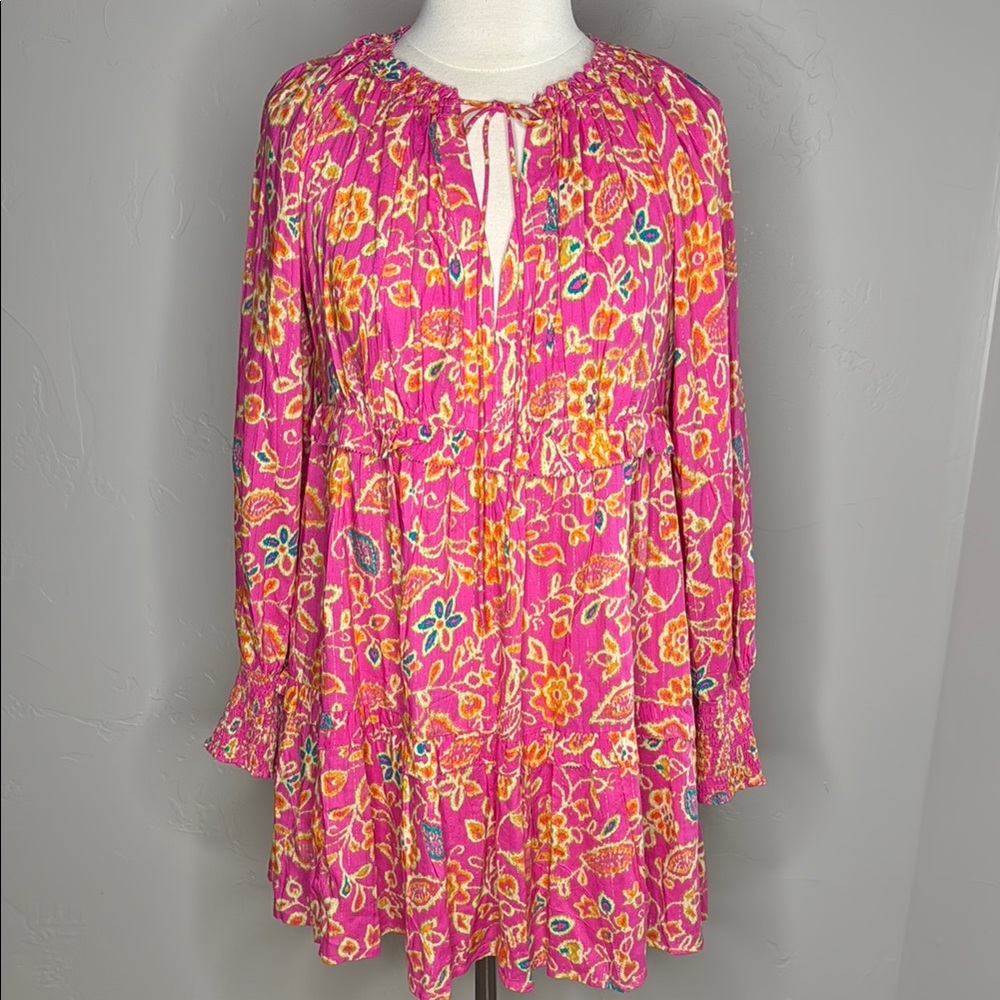 House of Harlow 1960 Tiered Pink Floral Dress with Pockets